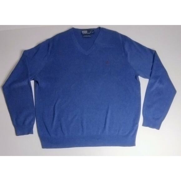 Polo Ralph Lauren Men’s XXL 100% Pima Cotton V-Neck Sweater Heather Blue - Picture 3 of 10